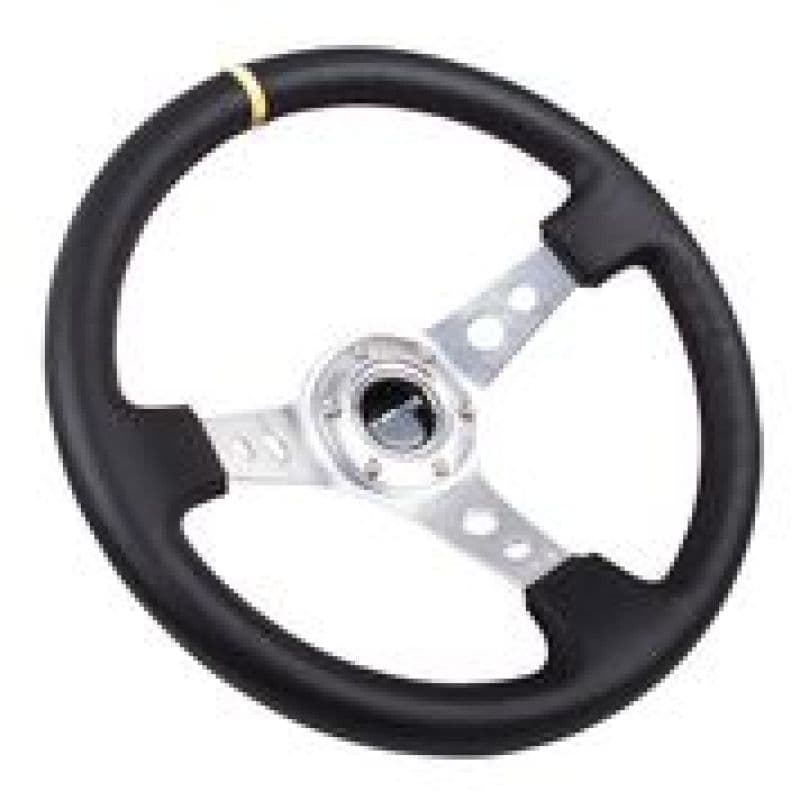 NRG Reinforced Steering Wheel 350mm 3in Deep Black Leather Single Yellow CM - Image 2