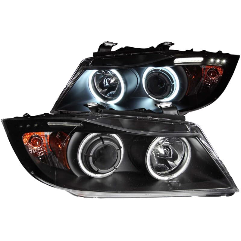 ANZO Projector Headlights for 4Dr & Wagon Models Pair Black Housing Halo LED Bar - Image 2