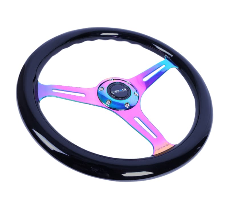 NRG Steering Wheel Classic Wood Grain 350mm Black Grip Neochrome 3-Spoke - Image 3