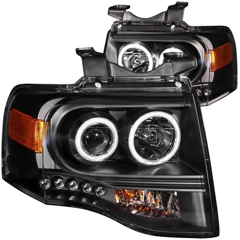 ANZO Projector Headlight Set for Chevy C6 with Halo Clear Lens Black Housing - Image 3