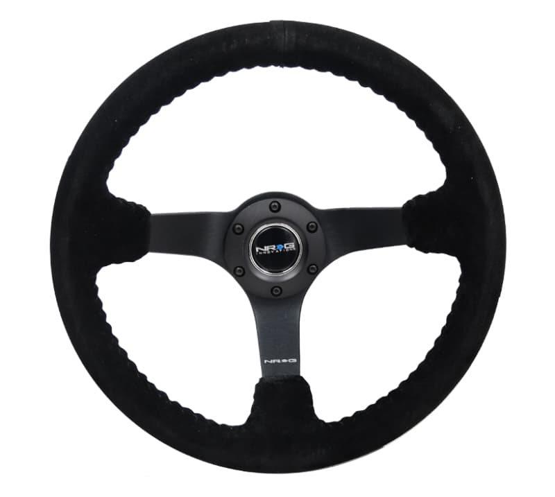 NRG Reinforced Steering Wheel 350mm 3in Deep Black Suede Black Stitch