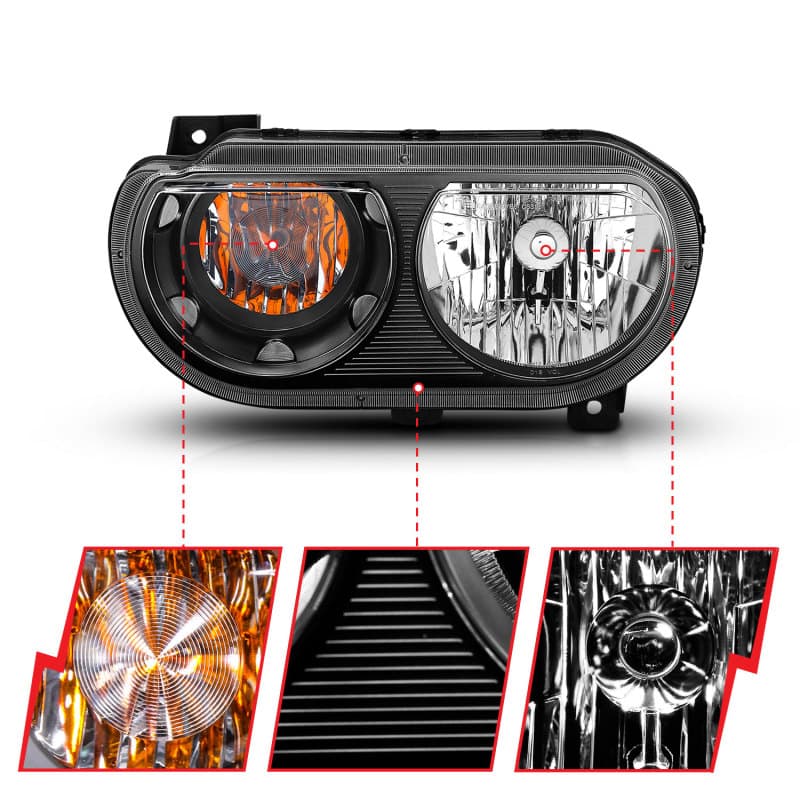 ANZO Crystal Headlights for Vehicle Clear Lens Black Housing Pair - Image 4