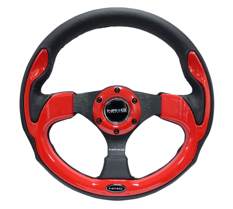 NRG Reinforced Steering Wheel 320mm 5mm 3-Spoke Black with Red Trim - Image 5