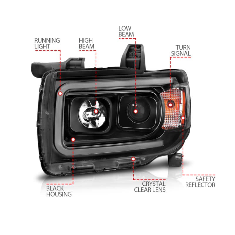 ANZO Projector Headlight Set for Chevy C6 Clear Lens Black Housing - Image 5