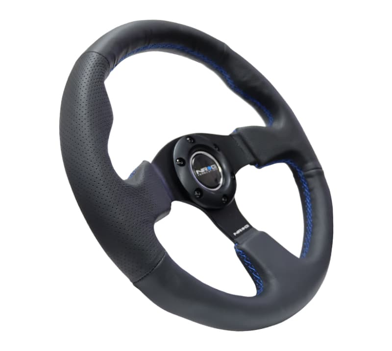 NRG Steering Wheel for Chevy C6 Reinforced 320mm Black Leather Blue Stitching - Image 2