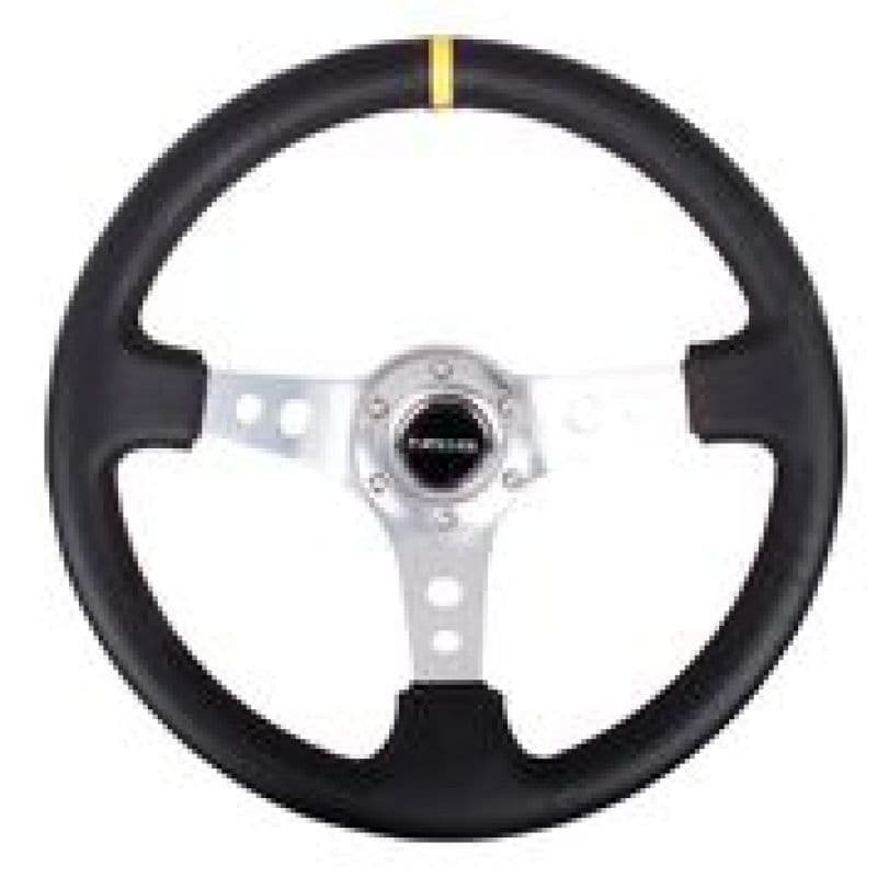 NRG Reinforced Steering Wheel 350mm 3in Deep Black Leather Single Yellow CM - Image 3