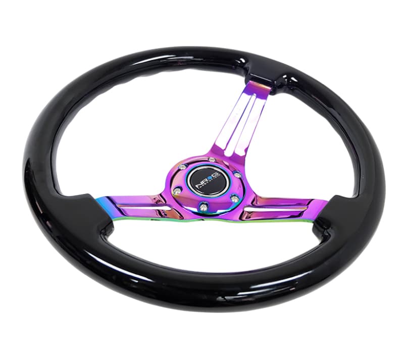 NRG Reinforced Steering Wheel 350mm 3in Deep Black Wood Matte Spoke Neochrome... - Image 3