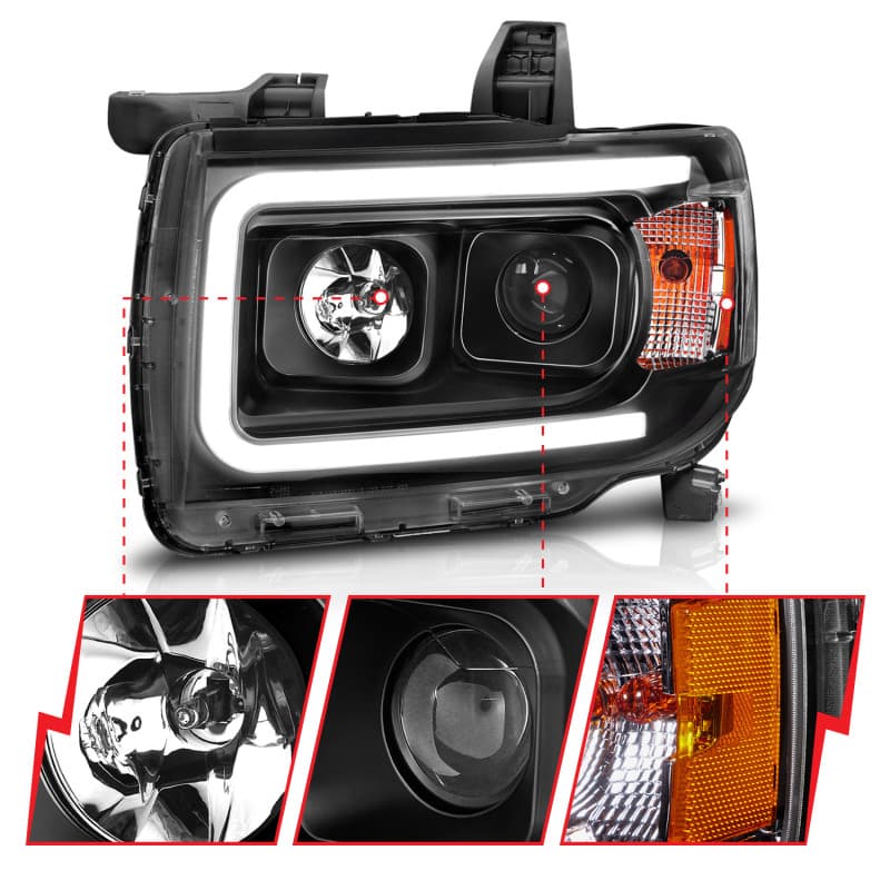 ANZO Projector Headlight Set for Chevy C6 Clear Lens Black Housing - Image 4