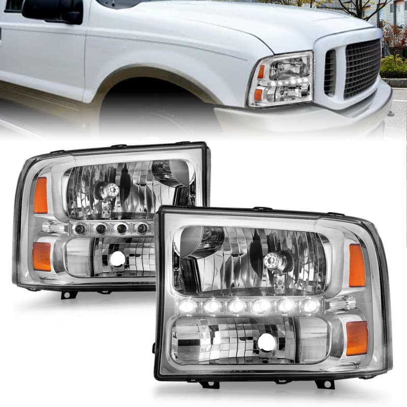 ANZO Crystal Headlights for Truck Clear Lens Chrome Housing Pair with LED