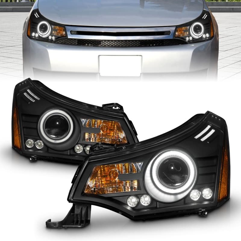ANZO Projector Headlights with Halo Clear Lens Black Housing Pair