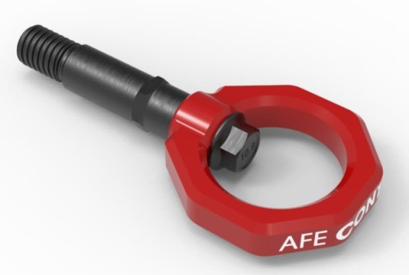 aFe Tow Hook for GR Supra 4130 Steel CNC Machined Red Loop - Image 2