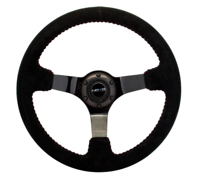 NRG Reinforced Steering Wheel 350mm 3in Deep Black Suede Red Stitch Black 3-S...