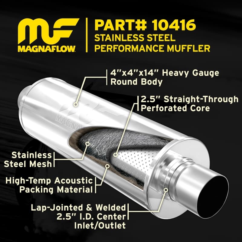 Magnaflow SS 4in Round Straight-Through Performance Muffler 4x4x14in