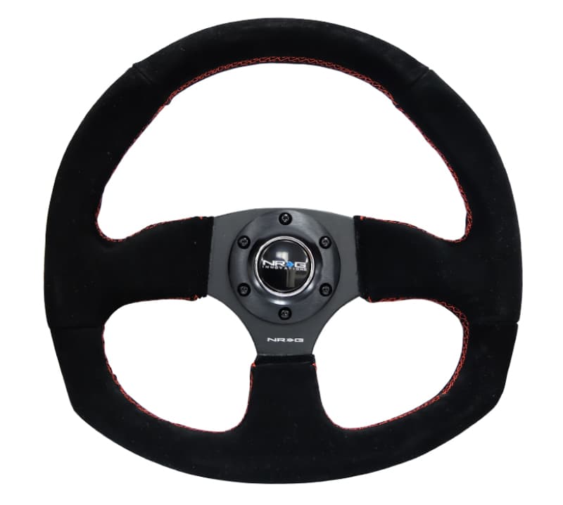 NRG Reinforced Steering Wheel 320mm Horizontal 330mm Vertical Suede Red Stitch - Image 4