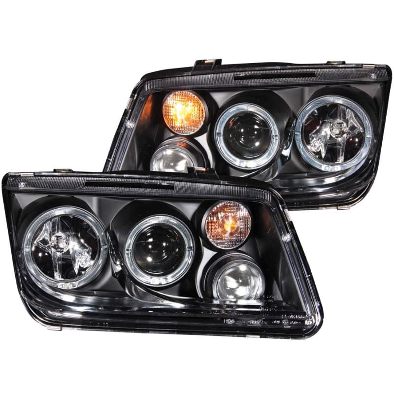 ANZO Projector Headlights with Halo & Fog Lights, Clear Lens Black Housing Pair