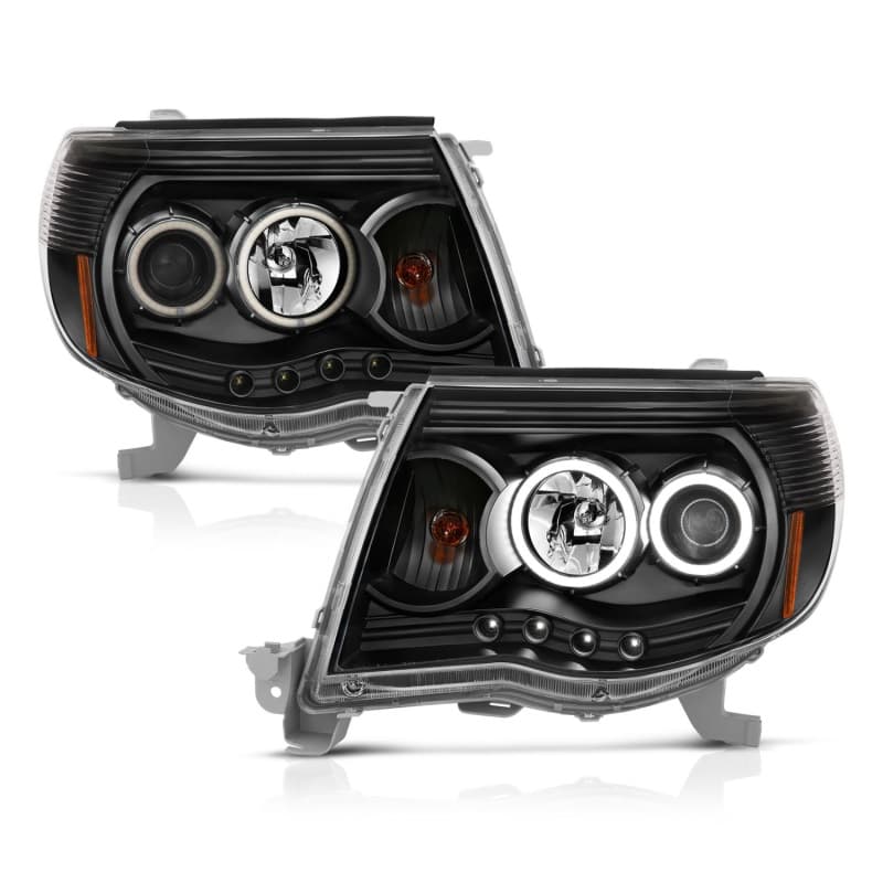 ANZO Projector Headlight Set for Chevy C6 Halo Clear Lens Black Housing Pair - Image 4