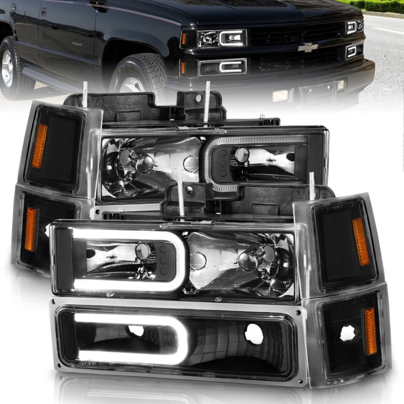 ANZO Crystal Headlights Set for Chevy C6 Clear Lens Black Housing 2 pc