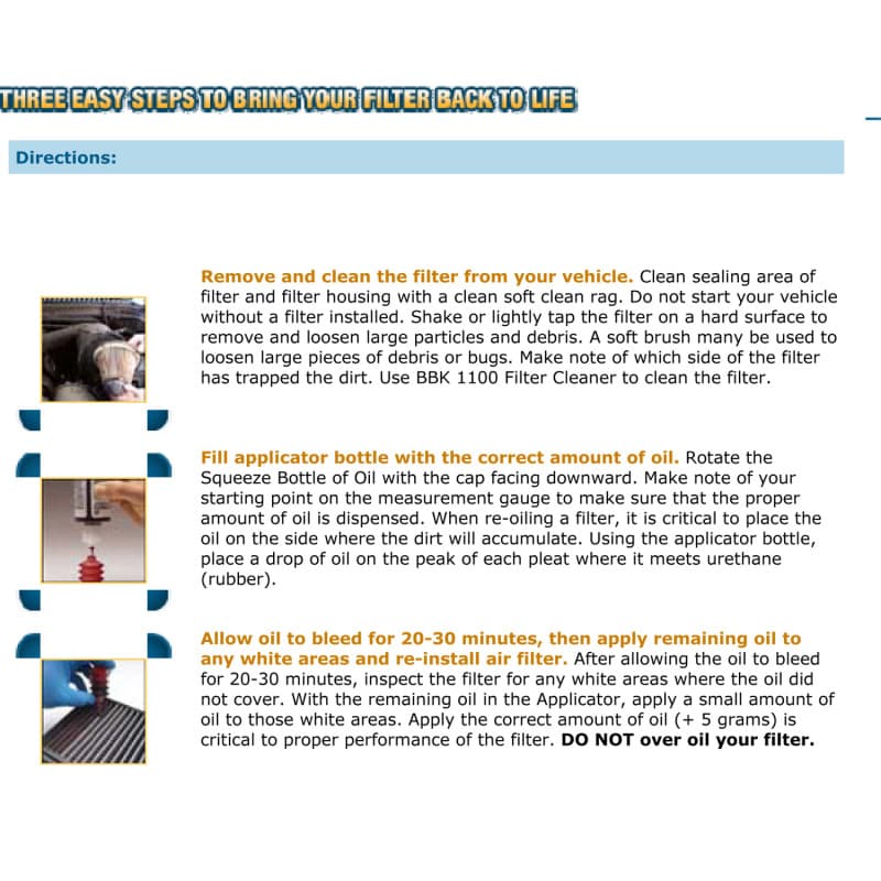 BBK Air Filter Cleaner & Re-Oiling Kit for BBK Cold Air Kit - Image 4