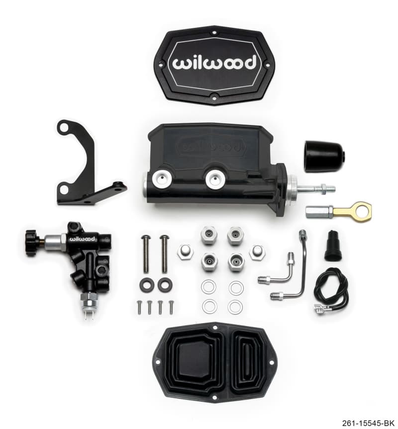 Wilwood Compact Tandem Master Cylinder for Mustang Pushrod 1.12in Bore Black