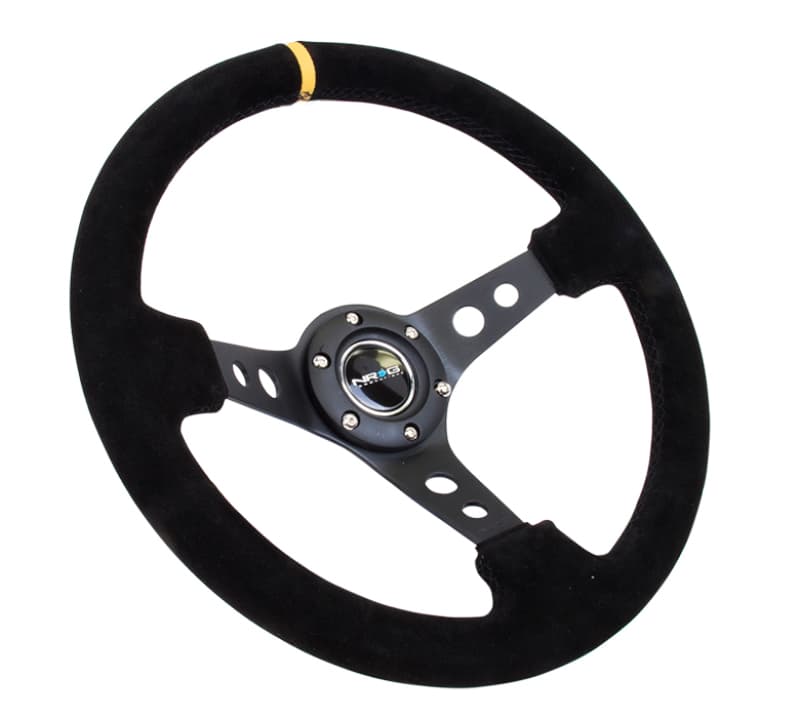 NRG Reinforced Steering Wheel 350mm 3in Deep Black Suede Single Yellow CM - Image 2