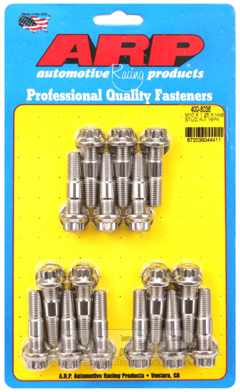 ARP M10 x 1.25 x 48mm Stainless Steel 12pt Broached Stud Kit (16/pkg)