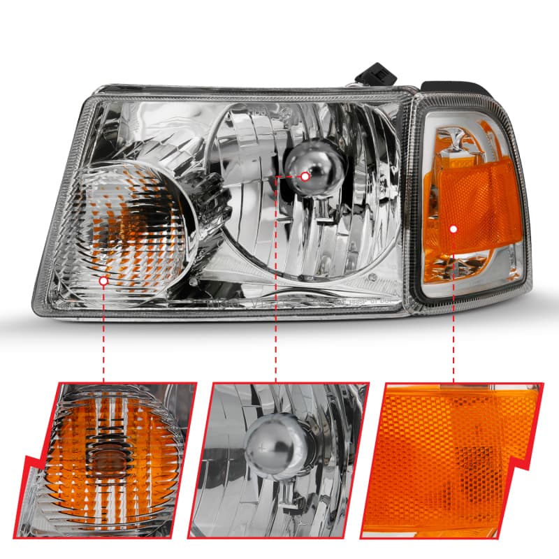ANZO Crystal Headlights for Non HID Models Clear Lens Chrome Housing Pair - Image 4