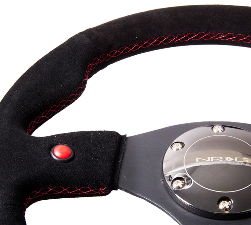 NRG Reinforced Steering Wheel 320mm Black Suede Dual Buttons - Image 3