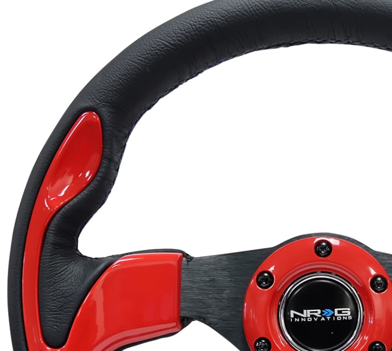 NRG Reinforced Steering Wheel 320mm 5mm 3-Spoke Black with Red Trim - Image 3