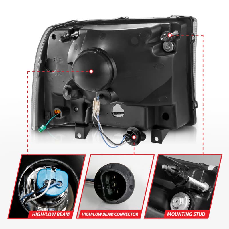 ANZO Crystal Headlights Set for Chevy C6 Clear Lens Black Housing 2 pc - Image 5