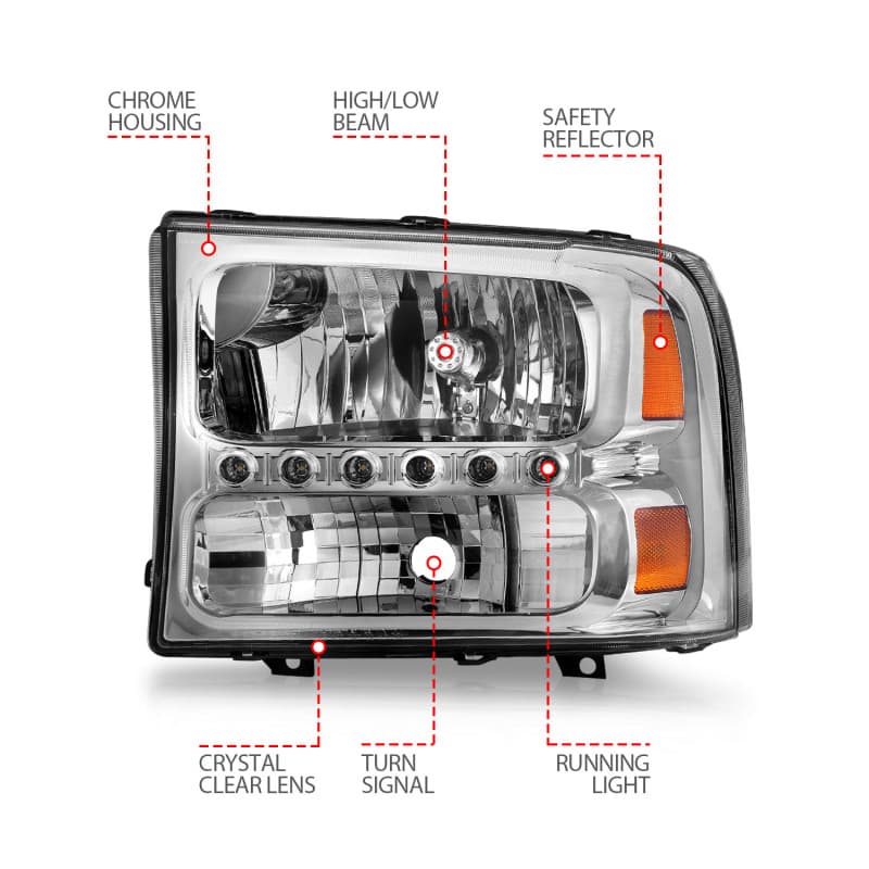 ANZO Crystal Headlights for Truck Clear Lens Chrome Housing Pair with LED - Image 5