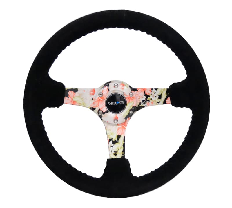 NRG Reinforced Steering Wheel 350mm 3in Deep Black Suede Floral Dipped