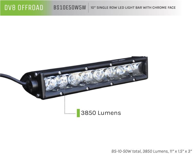 DV8 Offroad 10" LED Light Bar 50W Spot IP68 Polycarbonate Lens Slim Design - Image 3