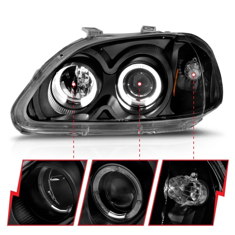 ANZO Projector Headlights for Chevy C6 Pair Clear Lens Black Housing Halo - Image 4