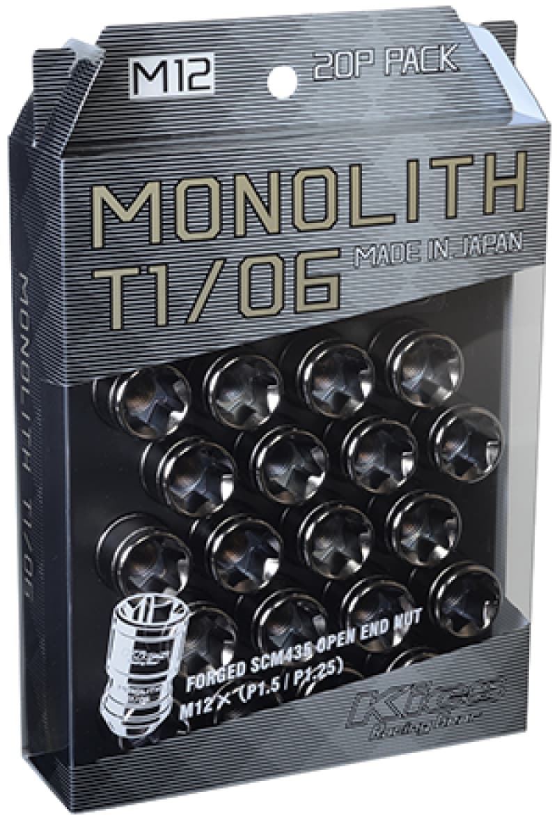 Project Kics Monolith T1/06 Lug Nuts 12x1.25 Thread Pitch 20 Pcs Glorious Black