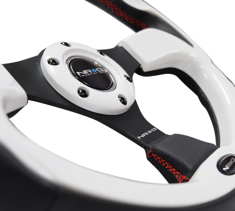 NRG Reinforced Steering Wheel 320mm Black White Trim 4mm 3-Spoke - Image 5