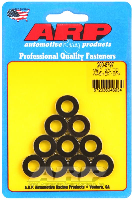 ARP Washer Kit M9 ID 0.670 OD Chamfer Black Washers 10 Pack