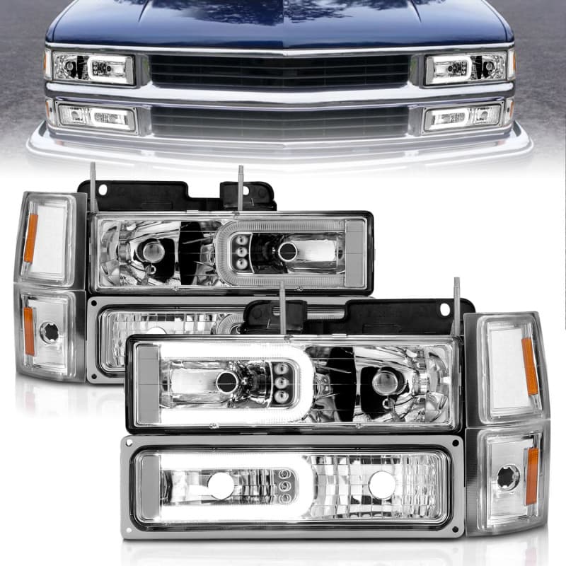 ANZO Crystal Headlights Set for Chevy C6 Clear Lens Black Housing 2 pc
