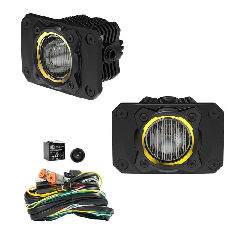 KC HiLiTES FLEX ERA 1 LED 2-Light Kit with Rear Harness and Spread Beam