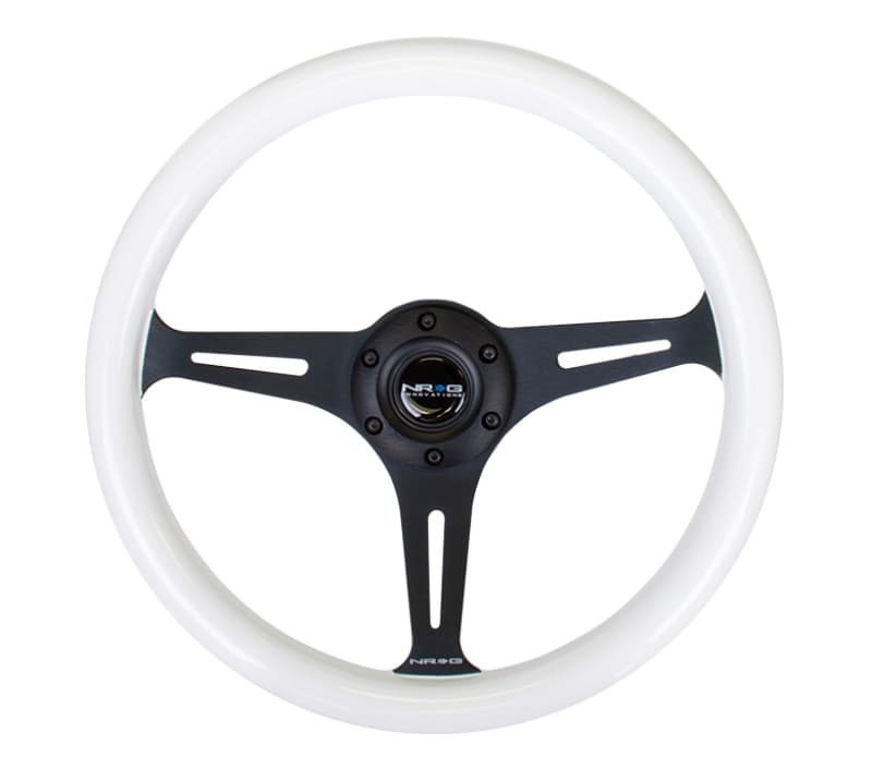 NRG Steering Wheel for Chevy C6 350mm Classic Wood Grain Glow Green Grip