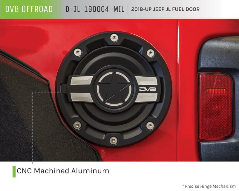 DV8 Offroad Fuel Door for Jeep JL CNC Machined Aluminum Dual Magnet Retainer - Image 4