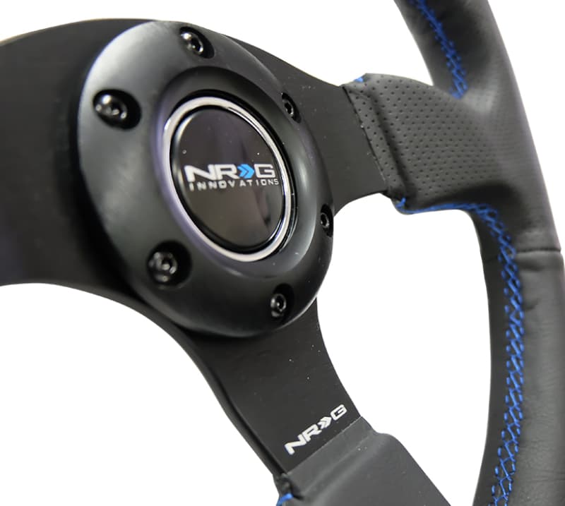 NRG Steering Wheel for Chevy C6 Reinforced 320mm Black Leather Blue Stitching - Image 3