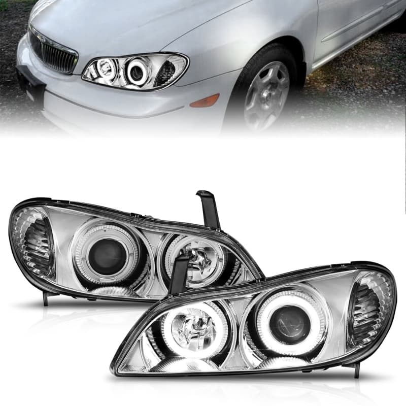 ANZO Projector Headlights for Chevy C6 Pair Halo Clear Lens Chrome Housing