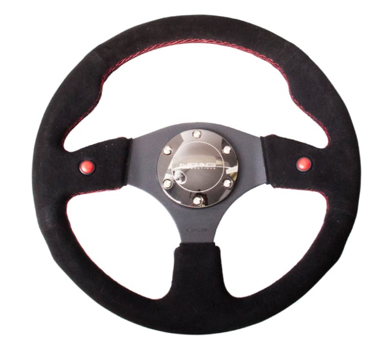 NRG Reinforced Steering Wheel 320mm Black Suede Dual Buttons