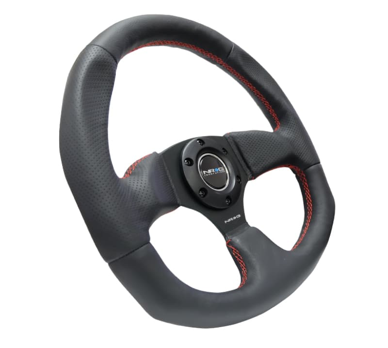 NRG Reinforced Steering Wheel 320mm Horizontal 330mm Vertical Leather Red Sti... - Image 2