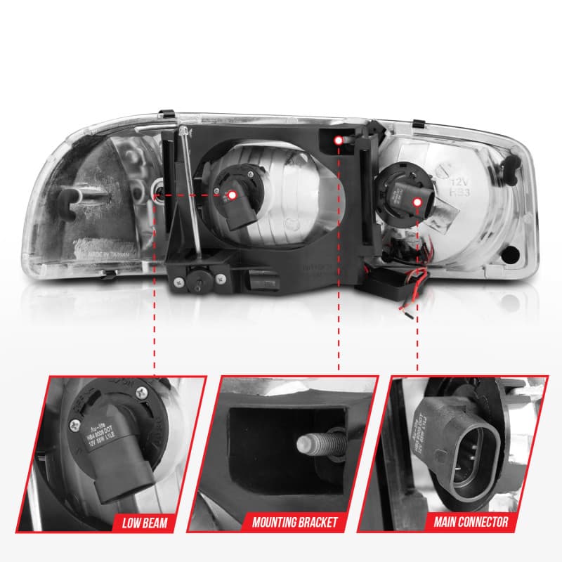 ANZO Crystal Headlights Set Clear Lens Black Housing 2pc for Vehicle - Image 5