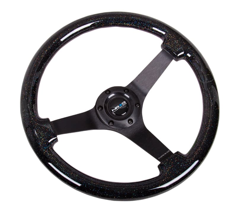 NRG Reinforced Steering Wheel 350mm 3in Deep Classic Black Sparkle Wood Grain - Image 2