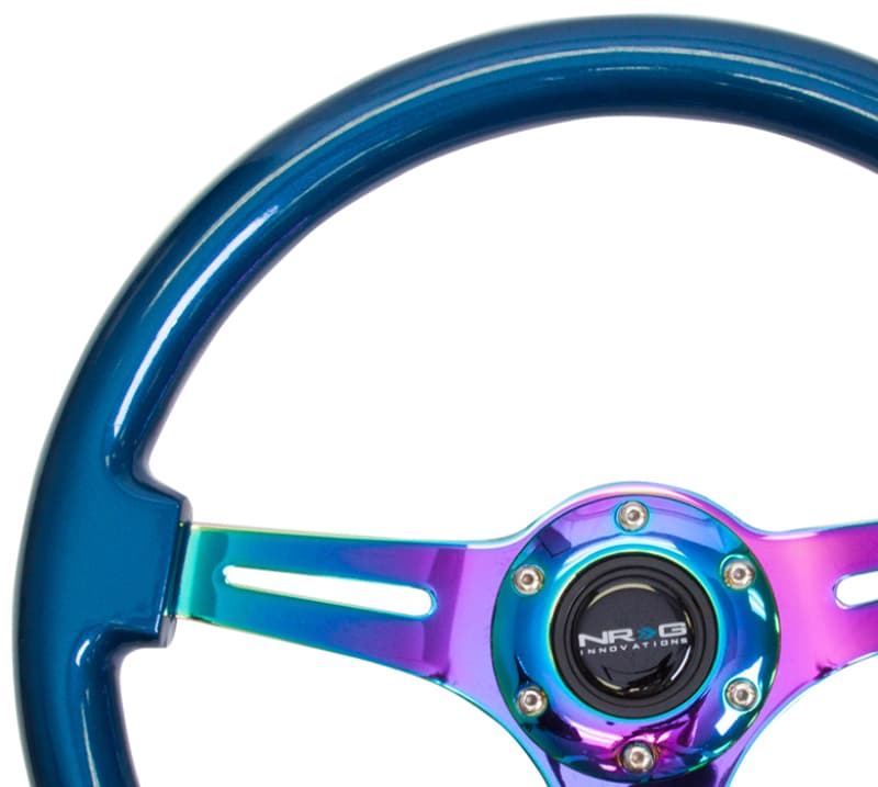 NRG Steering Wheel Classic Wood Grain 350mm Blue Pearl for Chevy C6 - Image 3