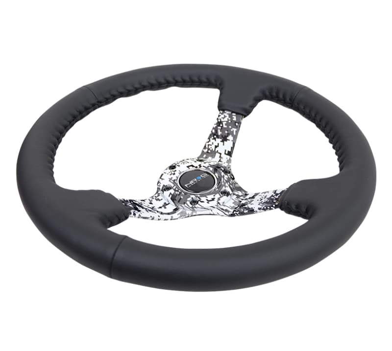 NRG Steering Wheel for Chevy C6 350mm 3in Deep Black Leather Reinforced - Image 4