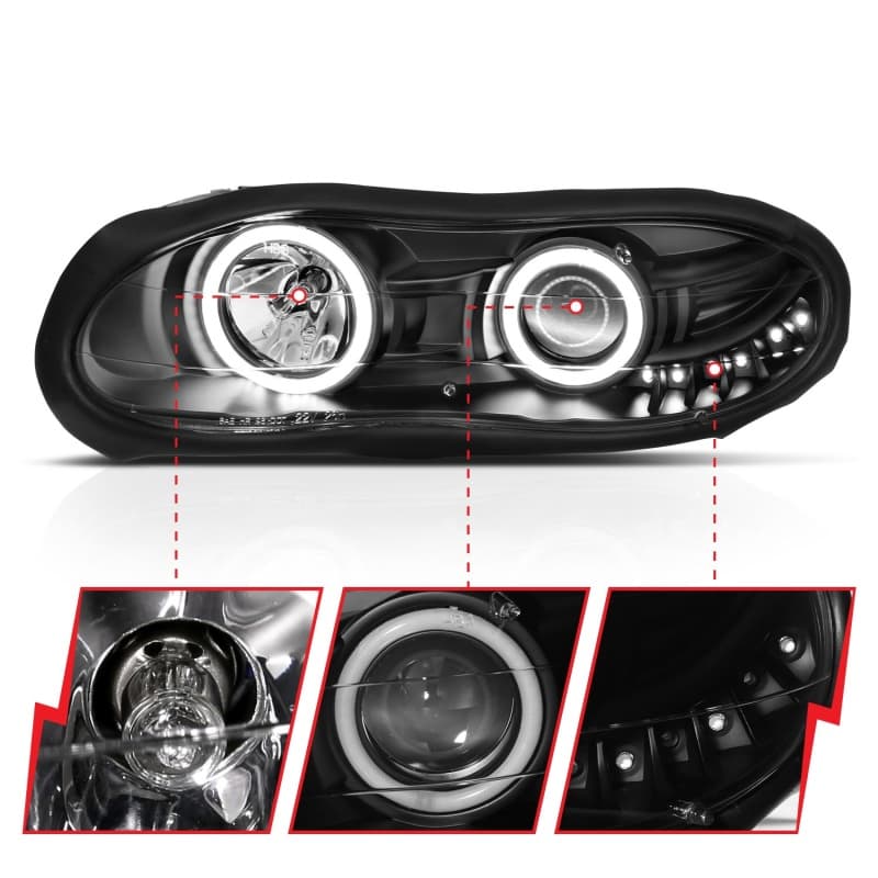 ANZO Projector Headlights with Halo Clear Lens Black Housing Pair - Image 4