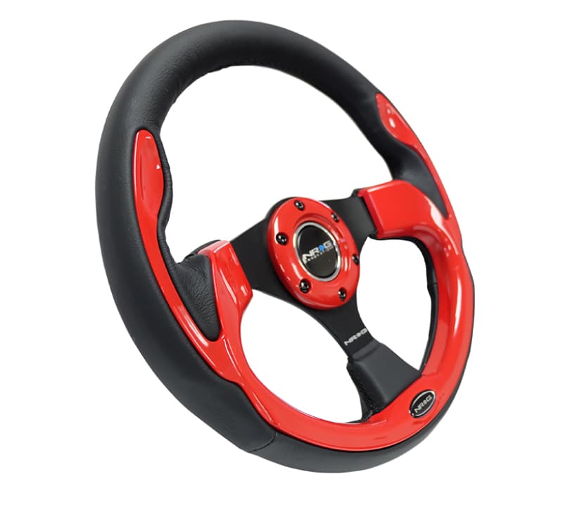 NRG Reinforced Steering Wheel 320mm 5mm 3-Spoke Black with Red Trim - Image 2